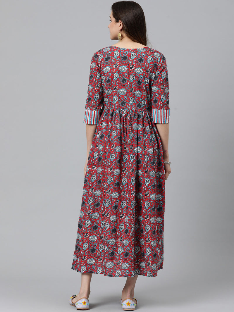 EXP - Scarlet Red Printed Patch  Nursing  Dress