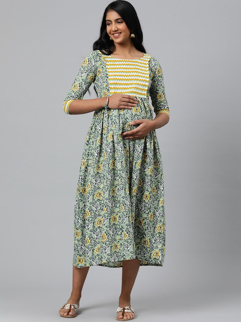 EXP -  Bohemian green Nursing dress