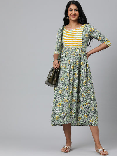 EXP -  Bohemian green Nursing dress