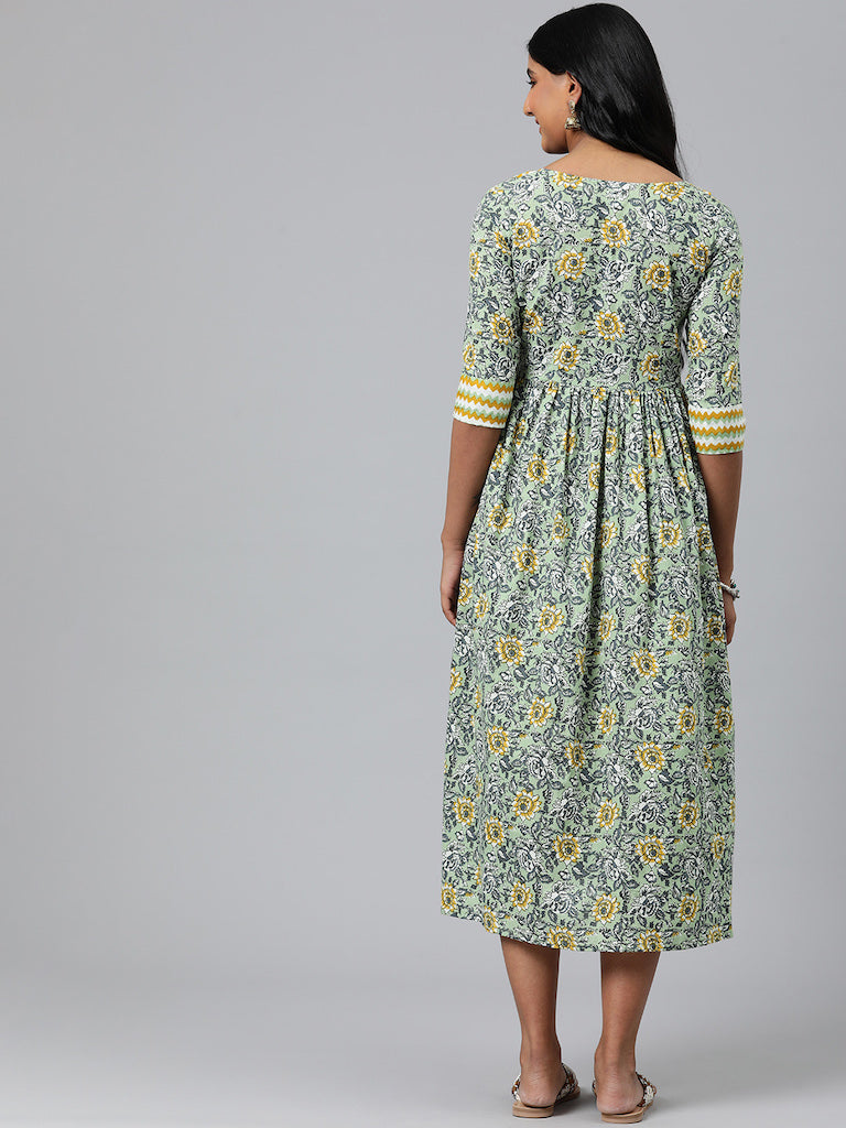 EXP -  Bohemian green Nursing dress