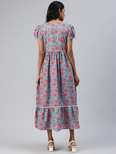 EXP - Yash Blue And Red Floral Print  Nursing  Dress