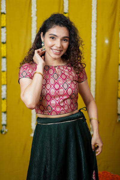 Tashi Green Croptop Skirt set