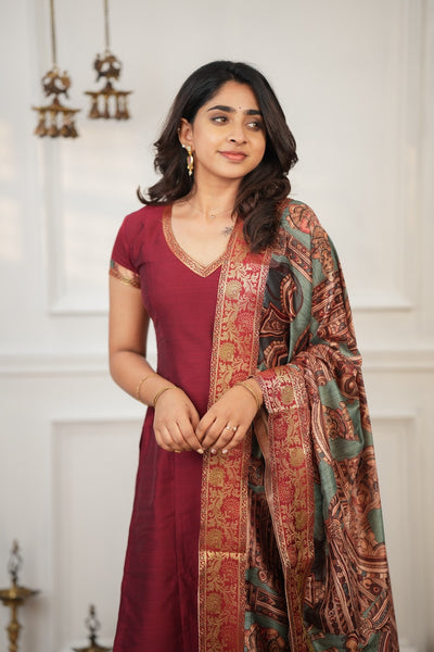 Indra Maroon Kurti Set