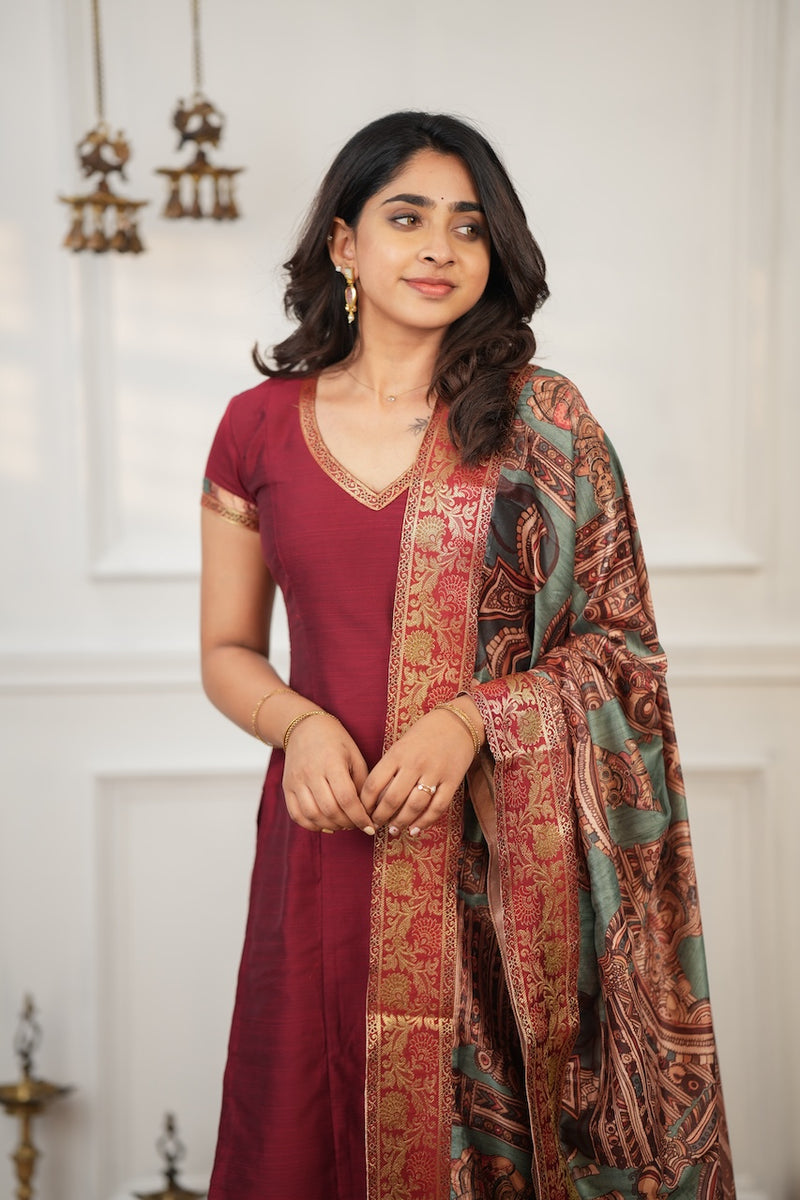 Indra Maroon Kurti Set