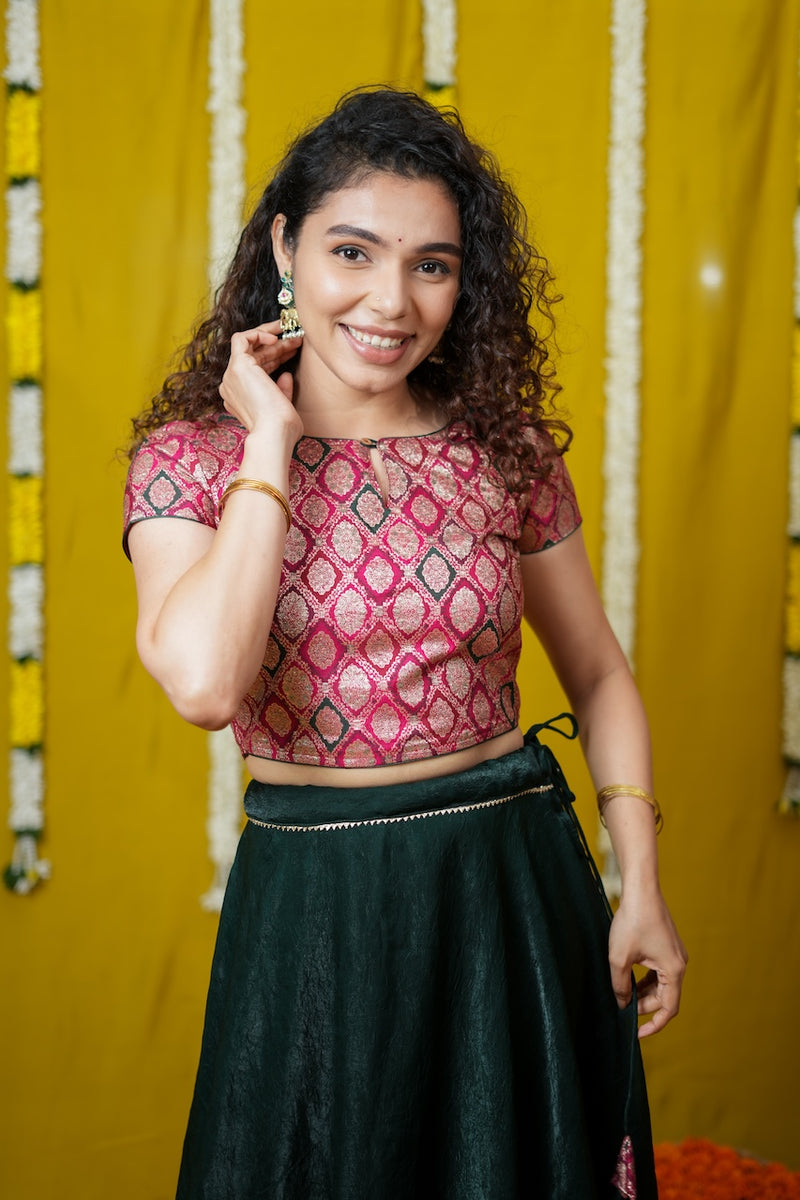 Tashi Green Croptop Skirt set