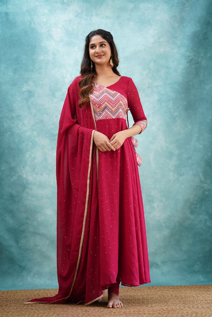 Zaara - Pinkish Red Georgette Anarkali