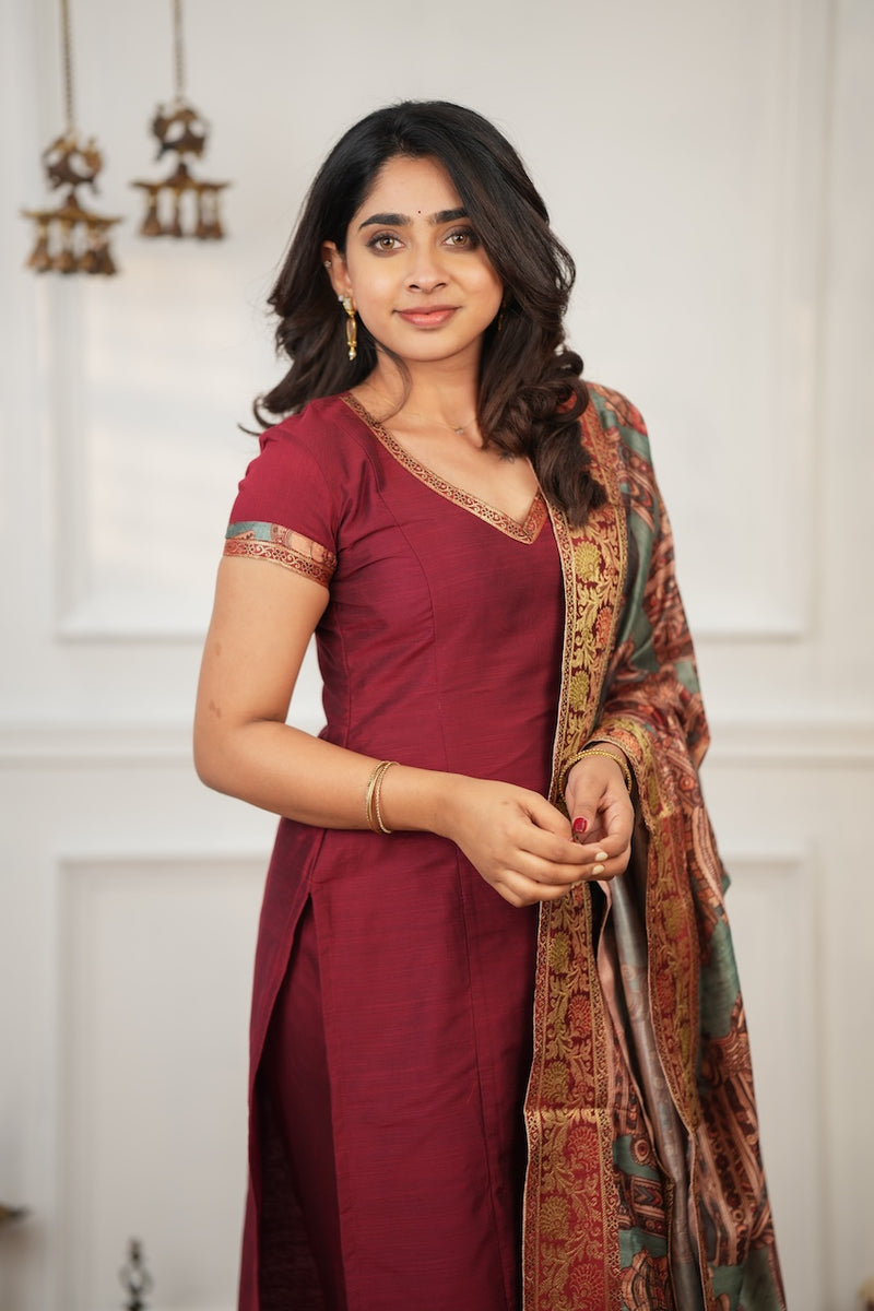 Indra Maroon Kurti Set