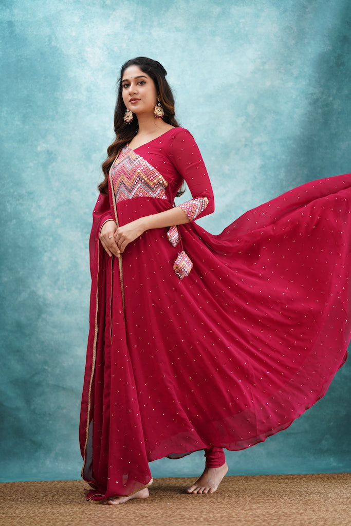 Zaara - Pinkish Red Georgette Anarkali