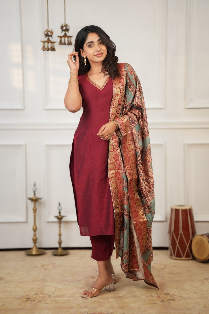 Indra Maroon Kurti Set