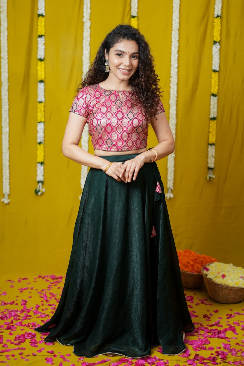 Tashi Green Croptop Skirt set