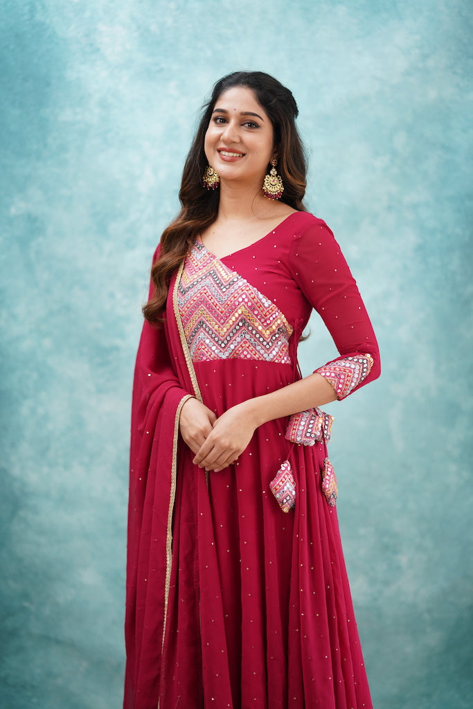 Zaara - Pinkish Red Georgette Anarkali