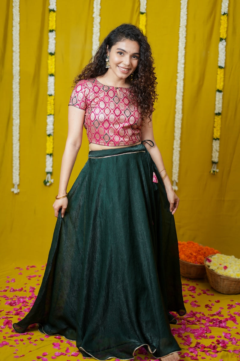 Tashi Green Croptop Skirt set