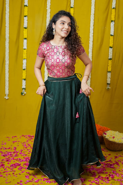 Tashi Green Croptop Skirt set