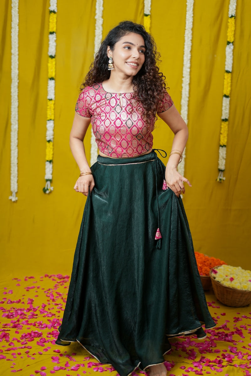Tashi Green Croptop Skirt set