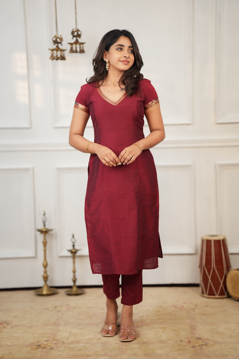 Indra Maroon Kurti Set