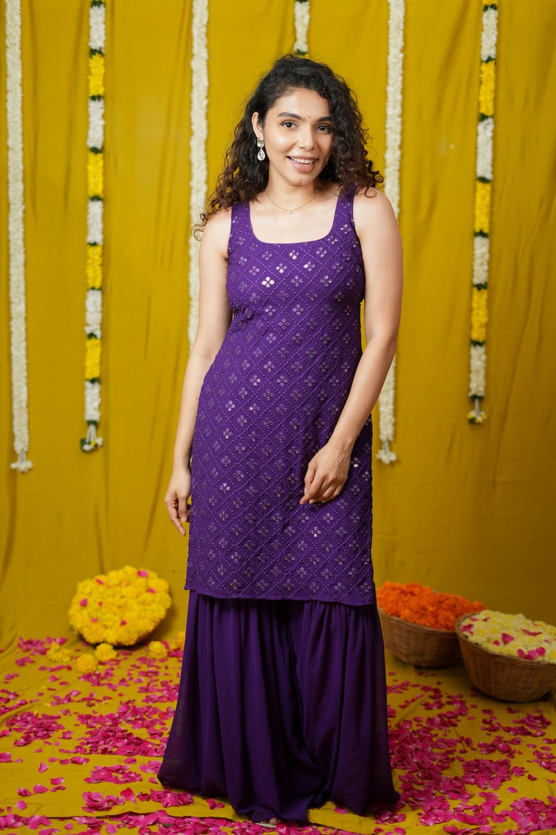 Isai Violet Kurti with Sharara Set
