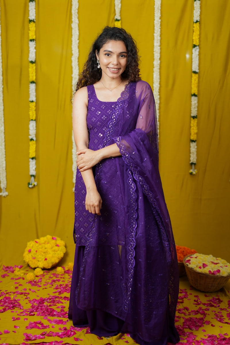 Isai Violet Kurti with Sharara Set