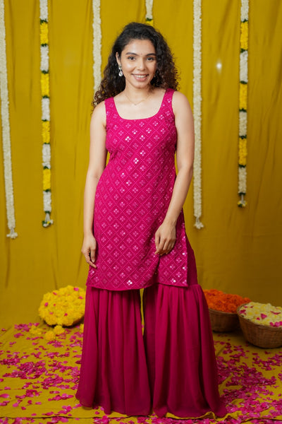 Isai Pink Kurti with Sharara Set