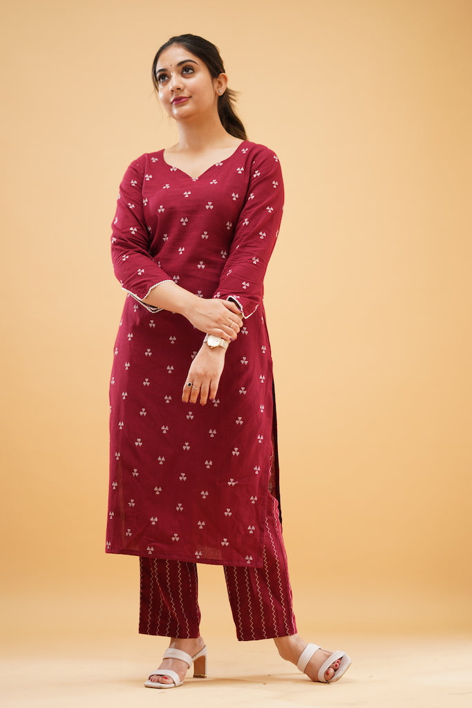 EXP - Maroon Handloom Cotton Co-ord Set