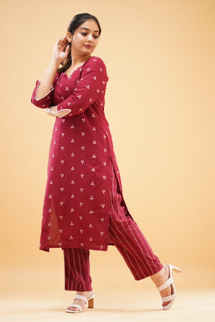 EXP - Maroon Handloom Cotton Co-ord Set