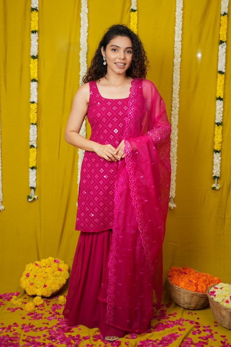 Isai Pink Kurti with Sharara Set