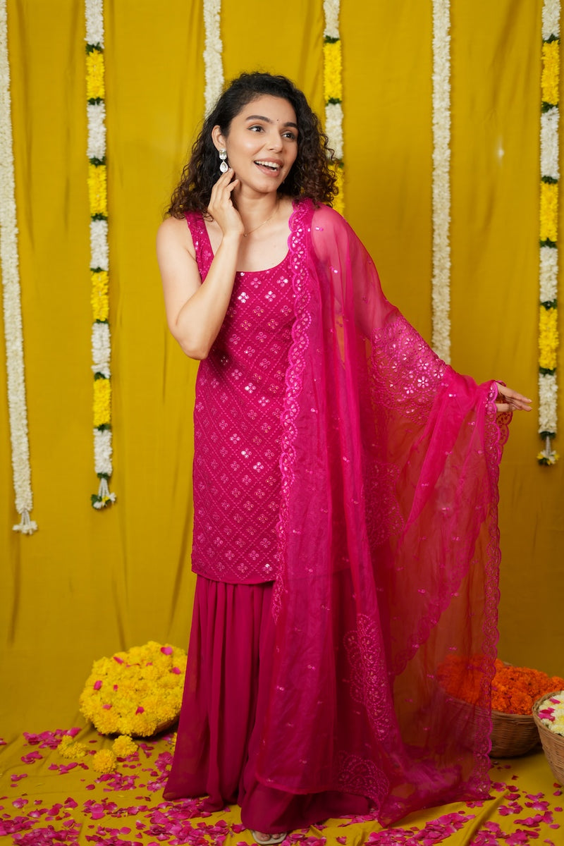 Isai Pink Kurti with Sharara Set