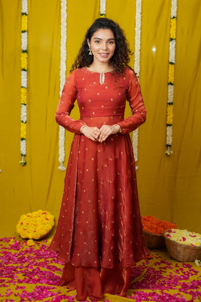 Pirainila Rust Orange Anarkali Kurta Set