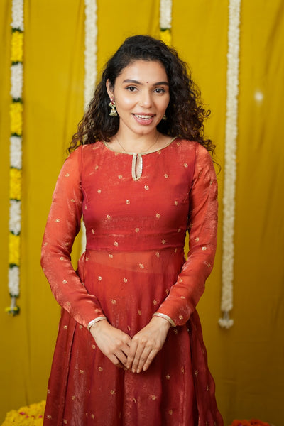 Pirainila Rust Orange Anarkali Kurta Set