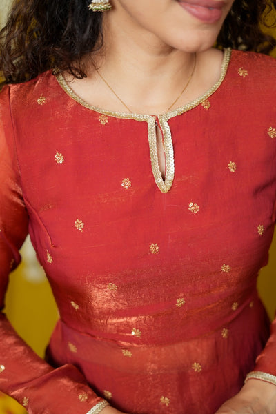 Pirainila Rust Orange Anarkali Kurta Set