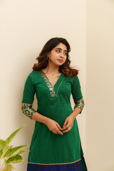 Bency Green & Blue Brocade Kurti Set