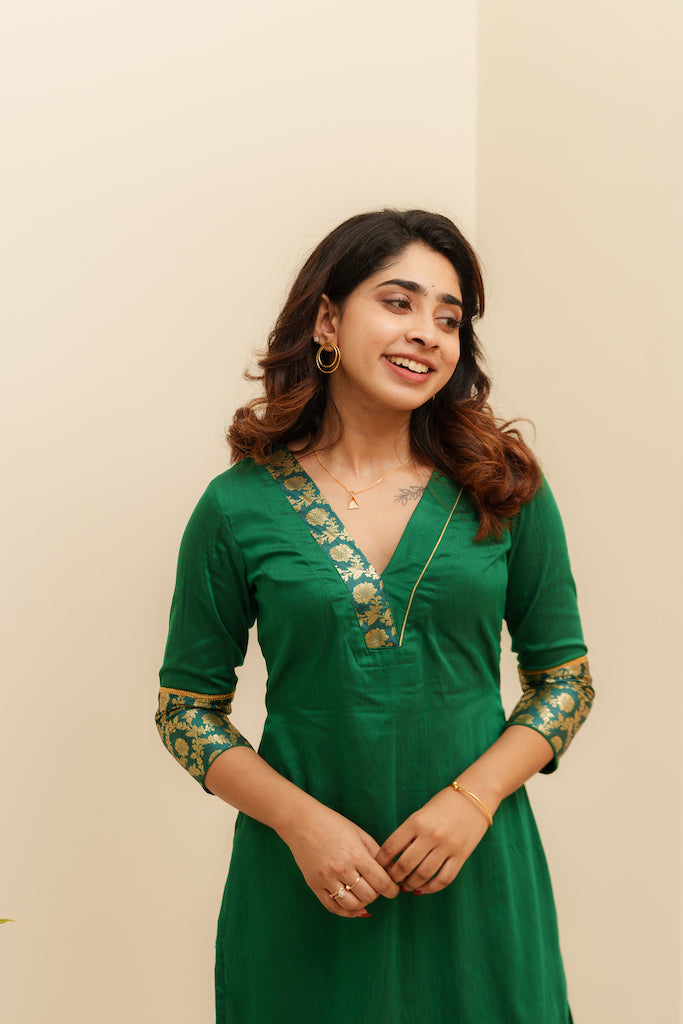 Bency Green & Blue Brocade Kurti Set