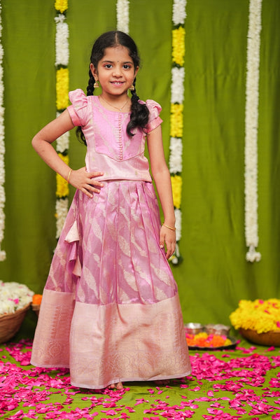 Aalaya Pink Banarasi Organza Lehenga Mini