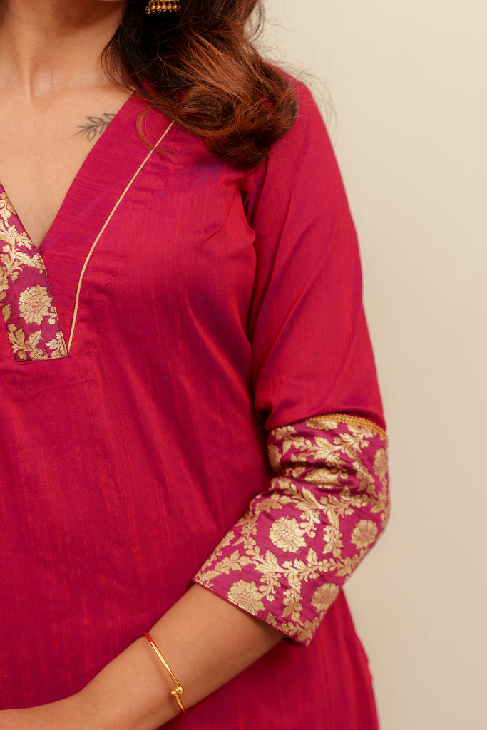 EXP - Bency Magenta & Orange Brocade Kurti Set