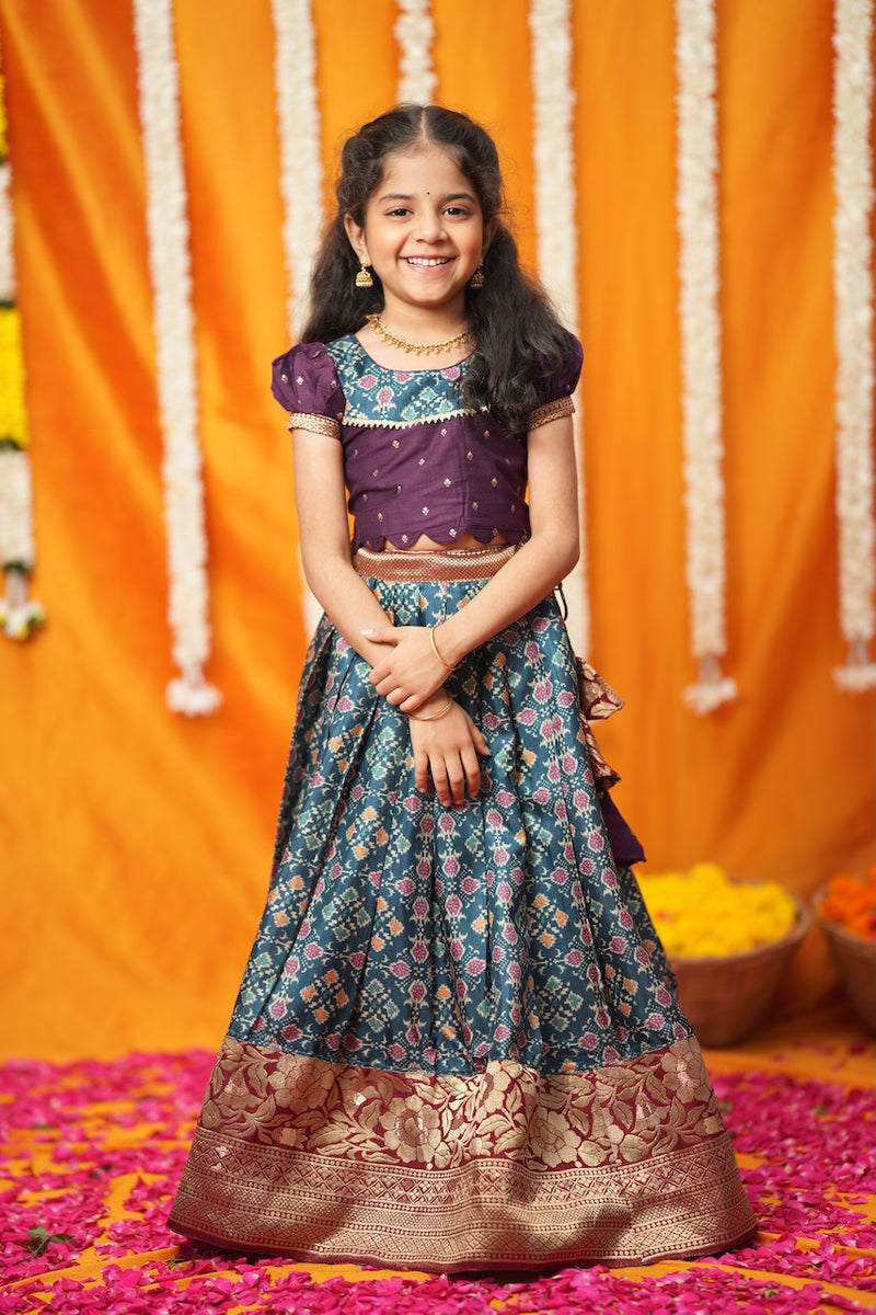 Agalvili Wine & Blue Lehenga Mini