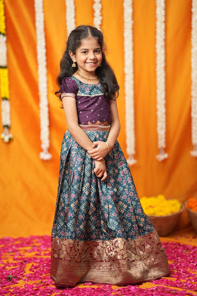 Agalvili Wine & Blue Lehenga Mini