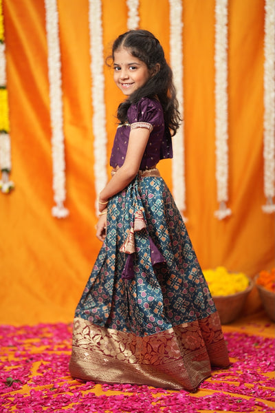 Agalvili Wine & Blue Lehenga Mini