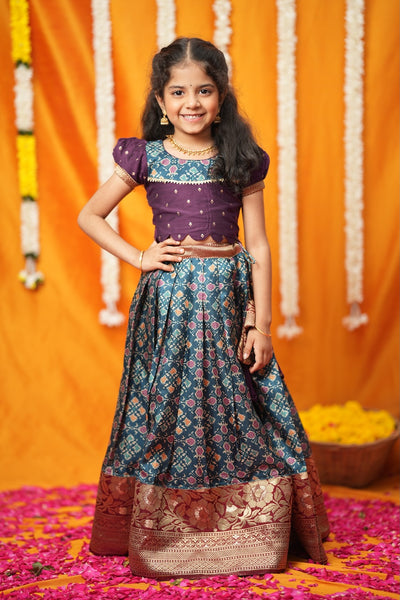 Agalvili Wine & Blue Lehenga Mini