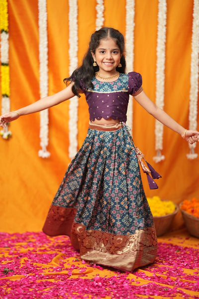 Agalvili Wine & Blue Lehenga Mini