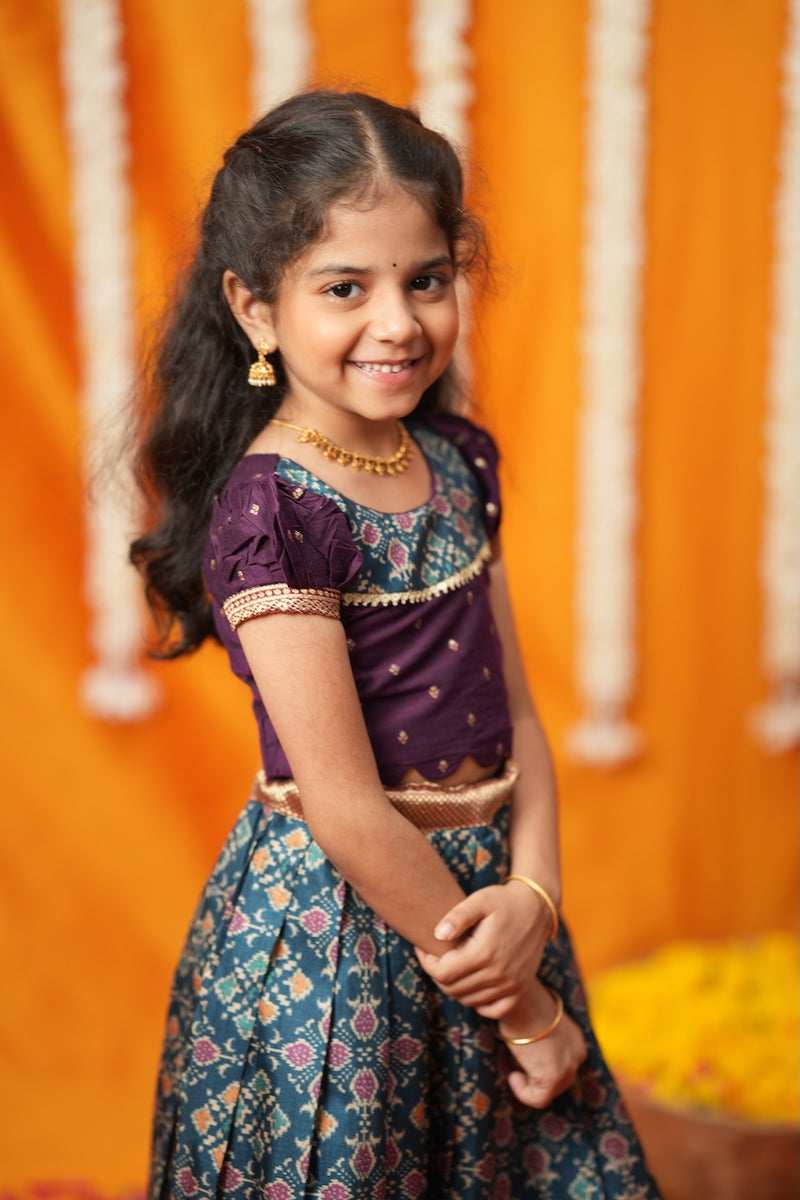 Agalvili Wine & Blue Lehenga Mini