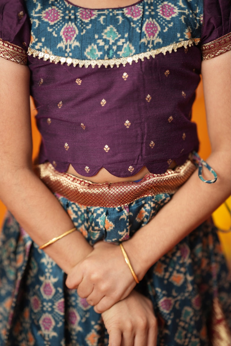 Agalvili Wine & Blue Lehenga Mini