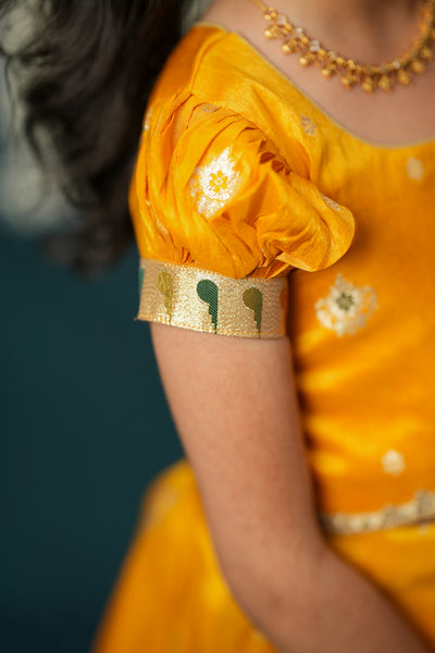 Maithiri yellow Silk Kids Lehenga Set mini