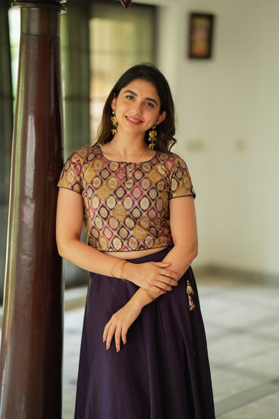 Tashi Purple Croptop Skirt Set