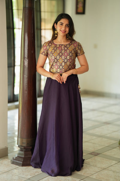 Tashi Purple Croptop Skirt Set