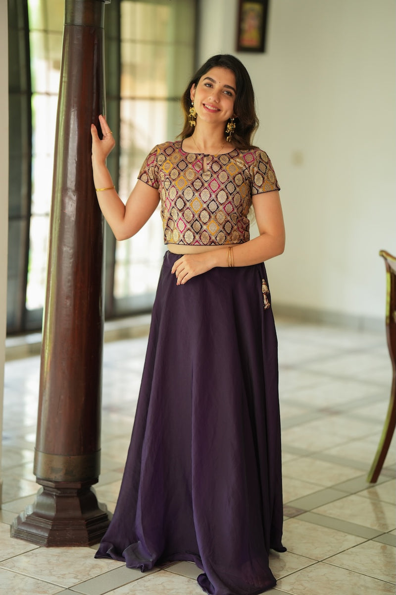 Tashi Purple Croptop Skirt Set