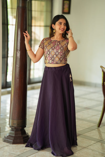 Tashi Purple Croptop Skirt Set