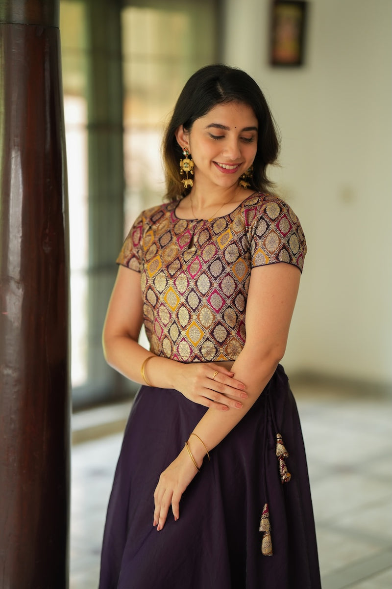 Tashi Purple Croptop Skirt Set