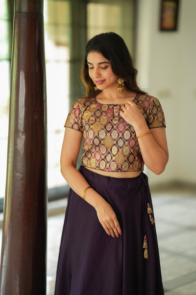 Tashi Purple Croptop Skirt Set