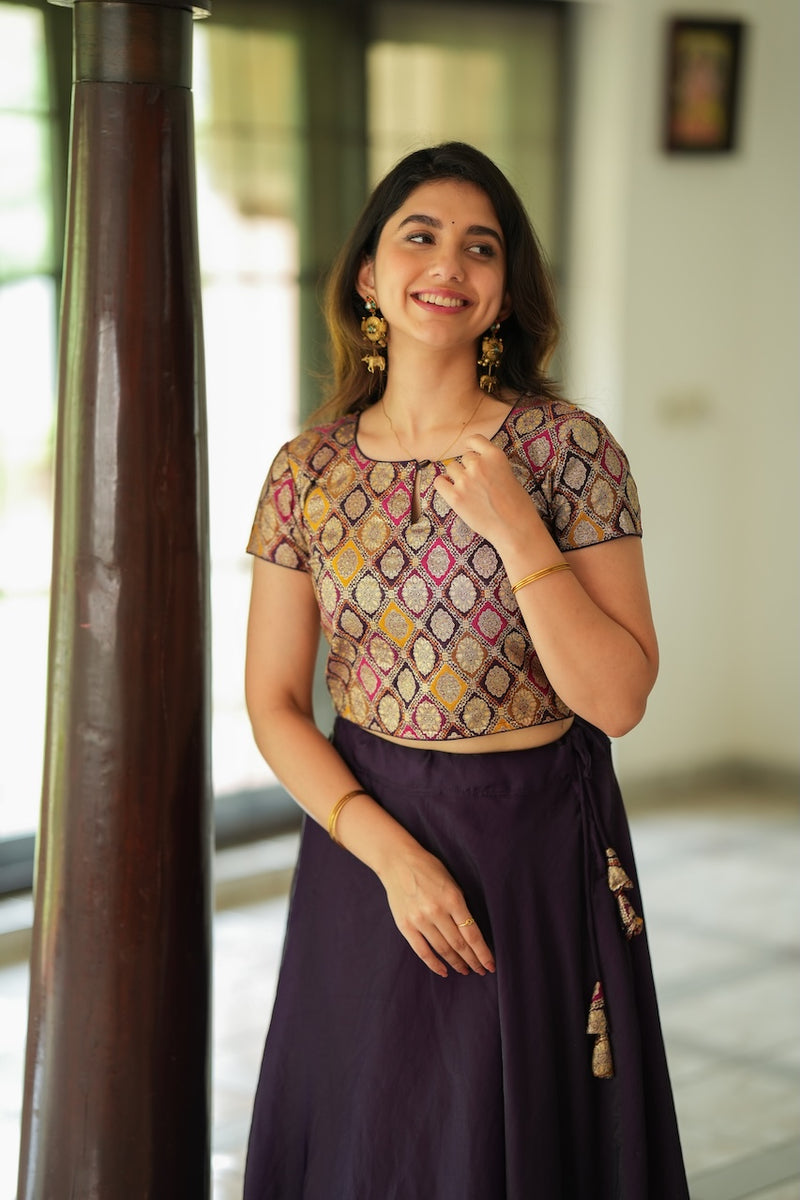 Tashi Purple Croptop Skirt Set