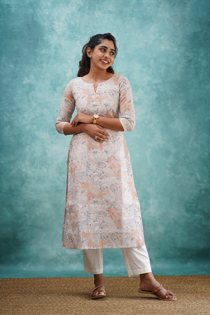 EXP - Paisley kurti - Light Peach (XS Available)