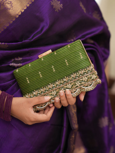 Tari Silk Box Clutch - Mehandi Green